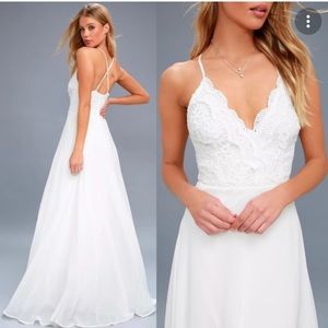 Lulu's white lace maxi dress, size S